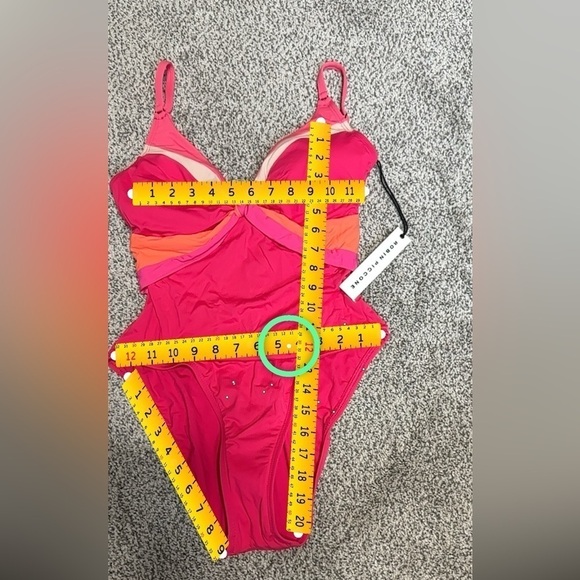 One Piece Swimsuit Pink and Orange Robin Piccone Hi Cut Cheeky Plunge 3425 Tags - Picture 6 of 12